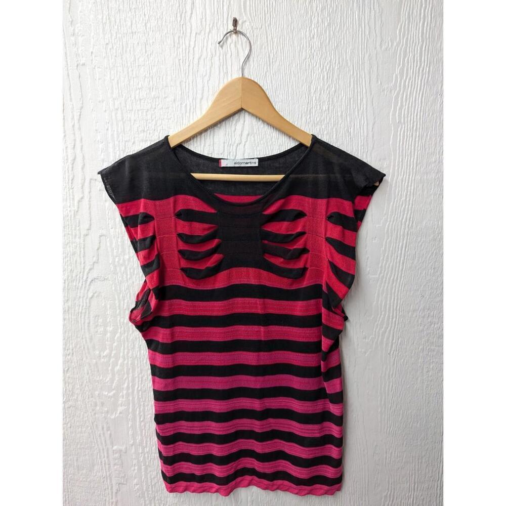 Aldomartins Aldo Martins Red Black Stretchy Bamboo Cotton Top Shirt US 12